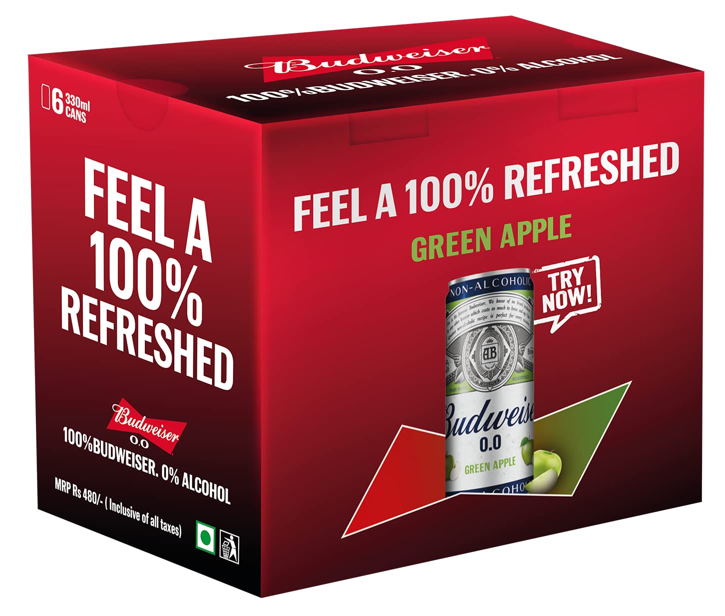 Budweiser 0 0 Non Alcoholic Green Apple Can 330ml Pack Of 6 Amazon 