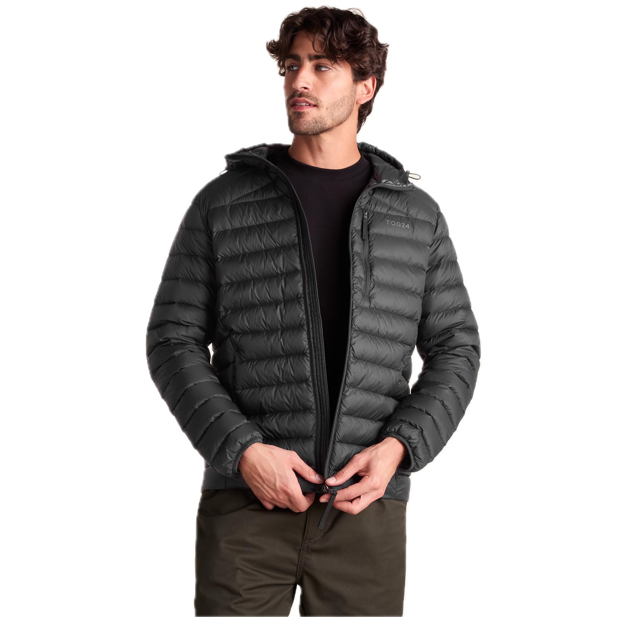 Tog24 Men's Black North Hood Jacket Rds Duck Down Warm Insulation Packaway Travel