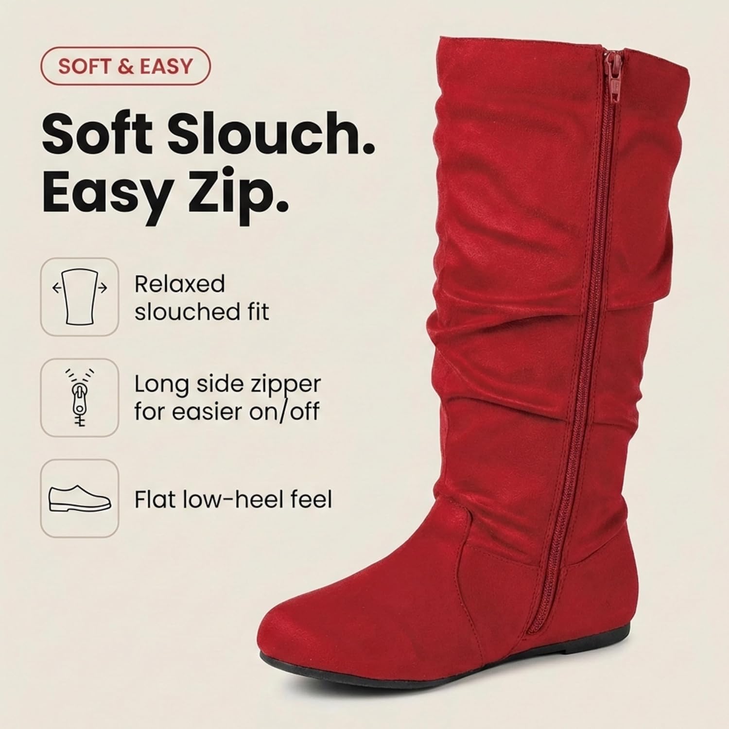 Wells Collection Womens Boots Soft Slouchy Flat Low Heel Mid-Calf Under Knee High