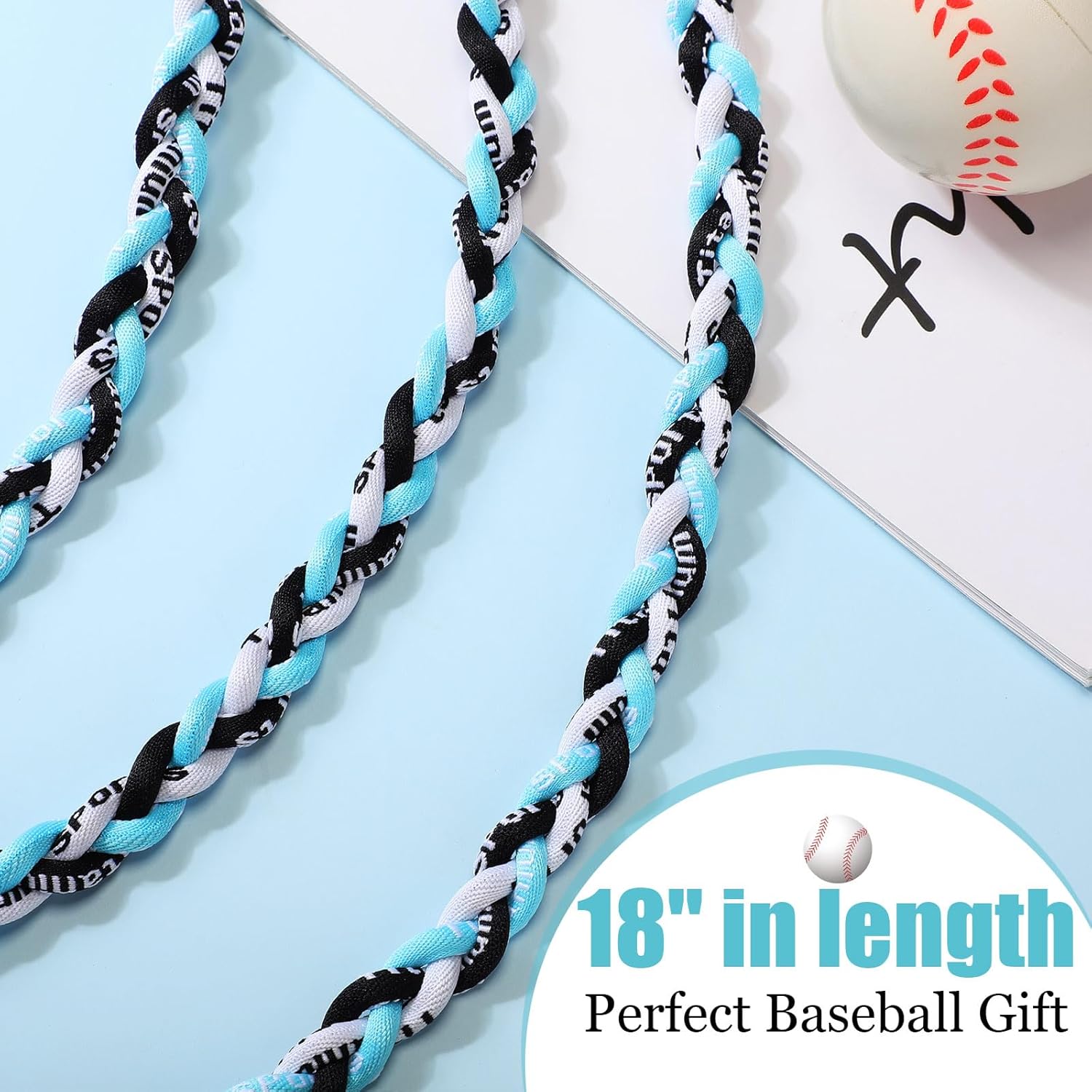Zeyune 18" Baseball Necklace for Boys Three Braided Rope Tornado Titanium Baseball Rope Necklace Team Gifts for Sports - Image 4