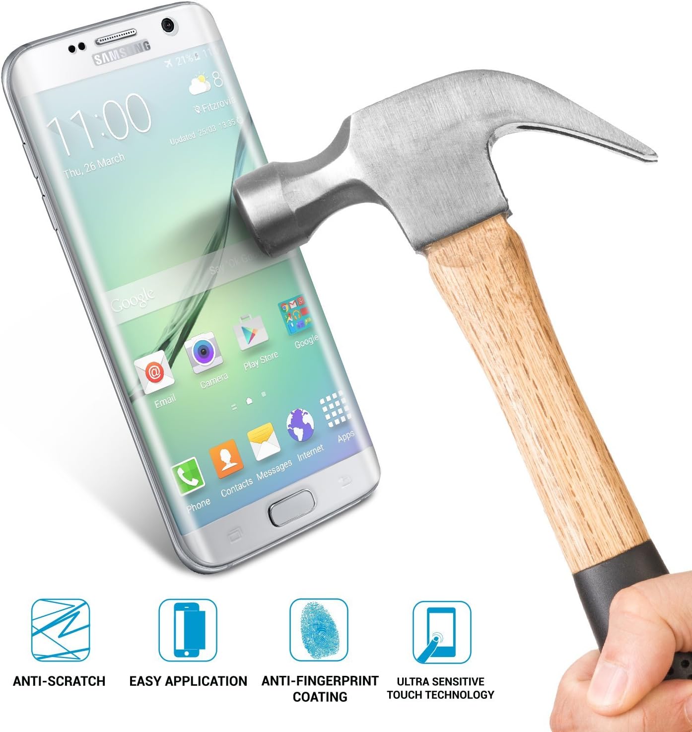 Galaxy S7 Edge Screen Protector, Aduro SHATTERGUARDZ Tempered Glass Screen Protector Ballistic Premium High HD Clarity for Samsung Galaxy S7 Edge