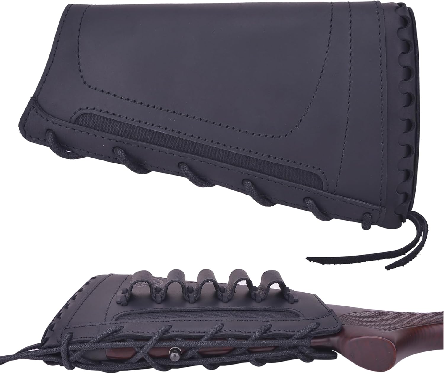 WAYNE'S DOG Handmade Leather Buttstock Cheek Rest Pad with Shotgun Shell Holder for 16 Gauge