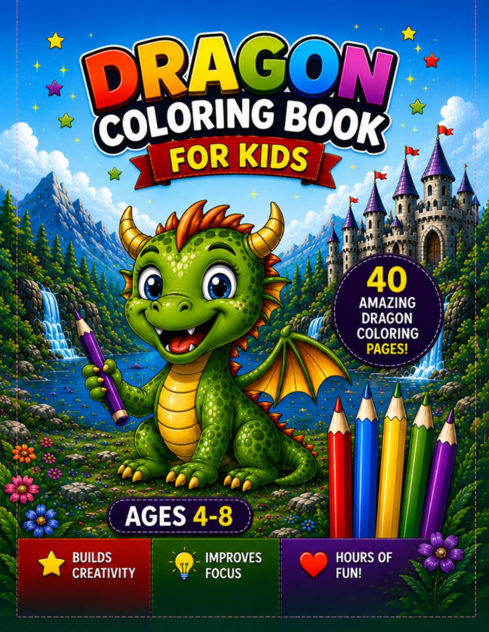 Cute Dragon Coloring Book for Kids Ages 4–8: Fun and Easy Fantasy Dragon Coloring Pages for Boys and Girls