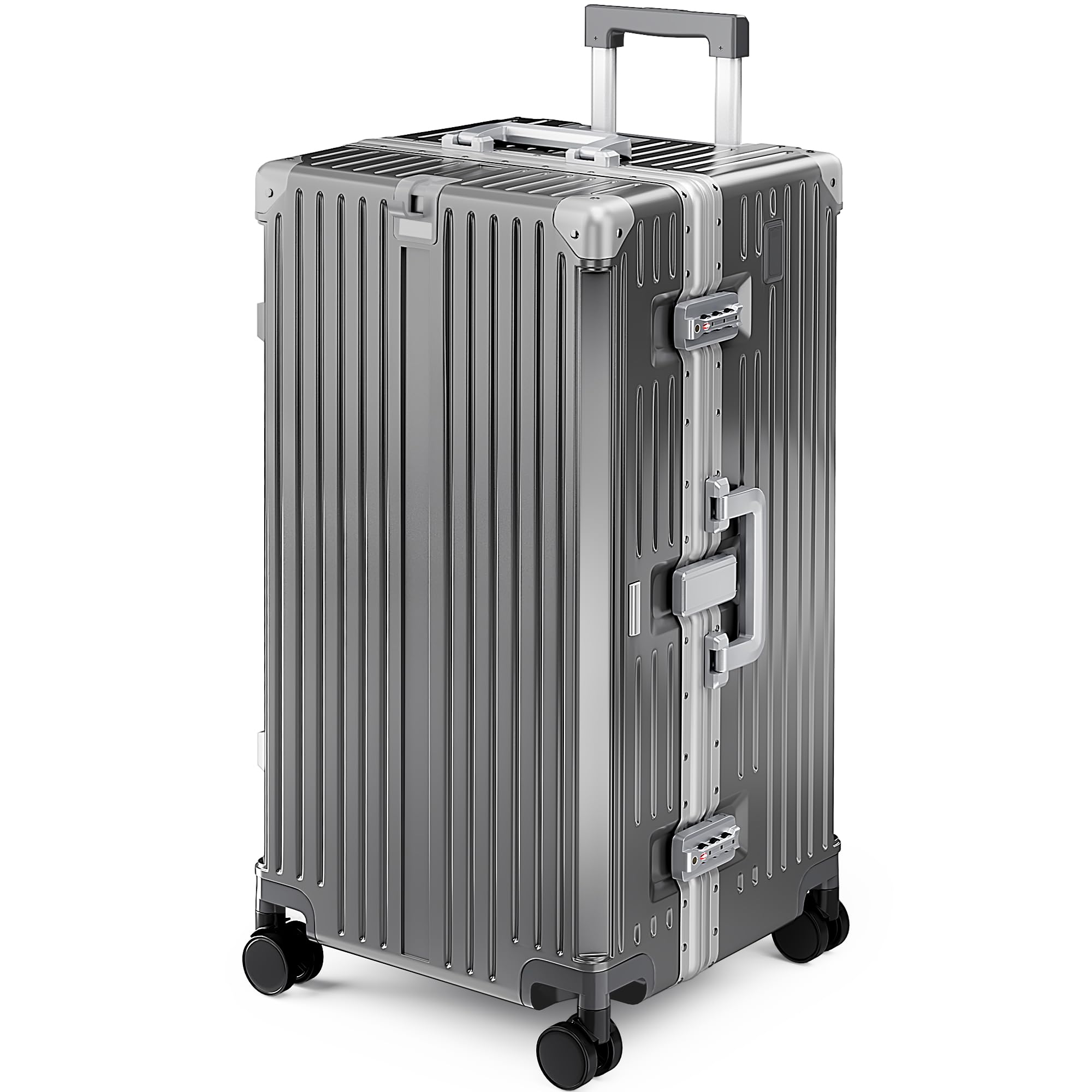 ALPHA CAMP Koffer Größe M L XL XXL Reisekoffer Leicht Hartschalenkoffer Luggage Suitcase mit Rollen TSA Schloss & Aluminium Rahmen Handgepäck Silber Grau