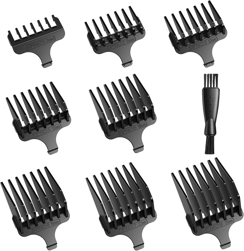 Professional Guide Comb for Wahl 40mm Detachable T-Blade Trimmers | Beard Trimmer Guards Attachment Guides from (1/8" to 1"), 8 Pack