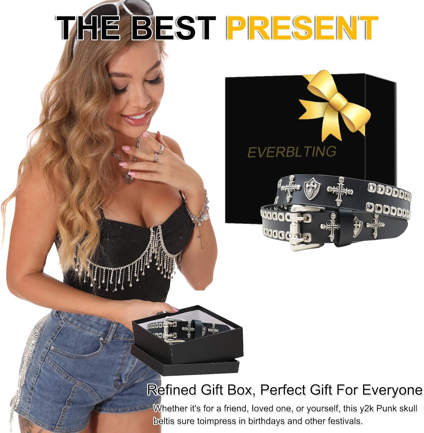 Skull Studded Belt Y2k Skull Belts Genuine Leather studded belts Emo Belt Y2k Punk Skull Belts y2k