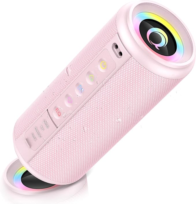 Portable Bluetooth Speaker, 2026 Bluetooth 5.4 Speaker Wireless with 4 RGB Lights, 20W Loud Stereo Sound, TWS Pairing, 3 EQ Modes, Built-in Mic, IP7 Waterproof 20H Outdoor Speaker, Pink