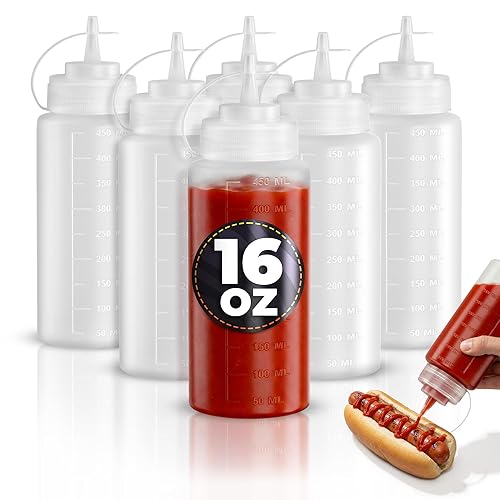 Miniatura 12 de Juego de 6 botellas invertidas para condimentos de 16 onzas, diseño mejorado con juntas de sellado adicionales, válvula de cierre automático