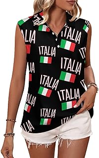 Italy Italian Flag Women's Tank Tops Sleeveless Collared Golf Polo Shirts Summer Casual Outfits