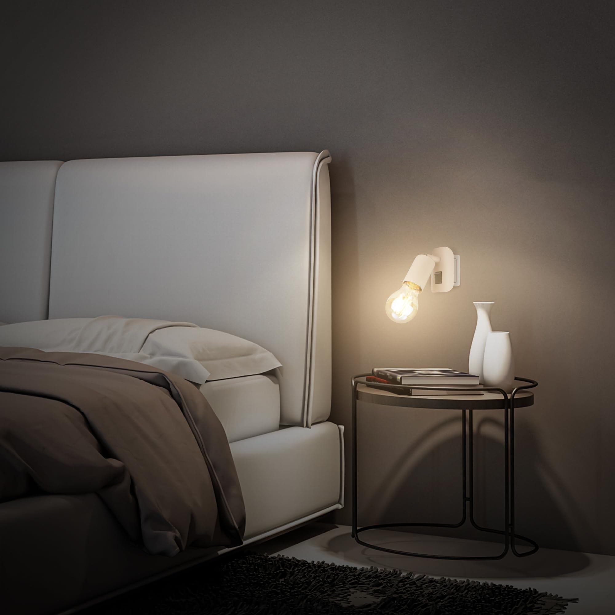 BRILONER - Wandleuchte innen mit Schalter, schwenkbar, E27 Fassung, Steckdosenlicht, Steckerleuchte, Leselampe, Wohnzimmerlampe, Wandlampe, Flurlampe, Wandbeleuchtung, 9,5 x 6,7 x 7,8 cm, Beige