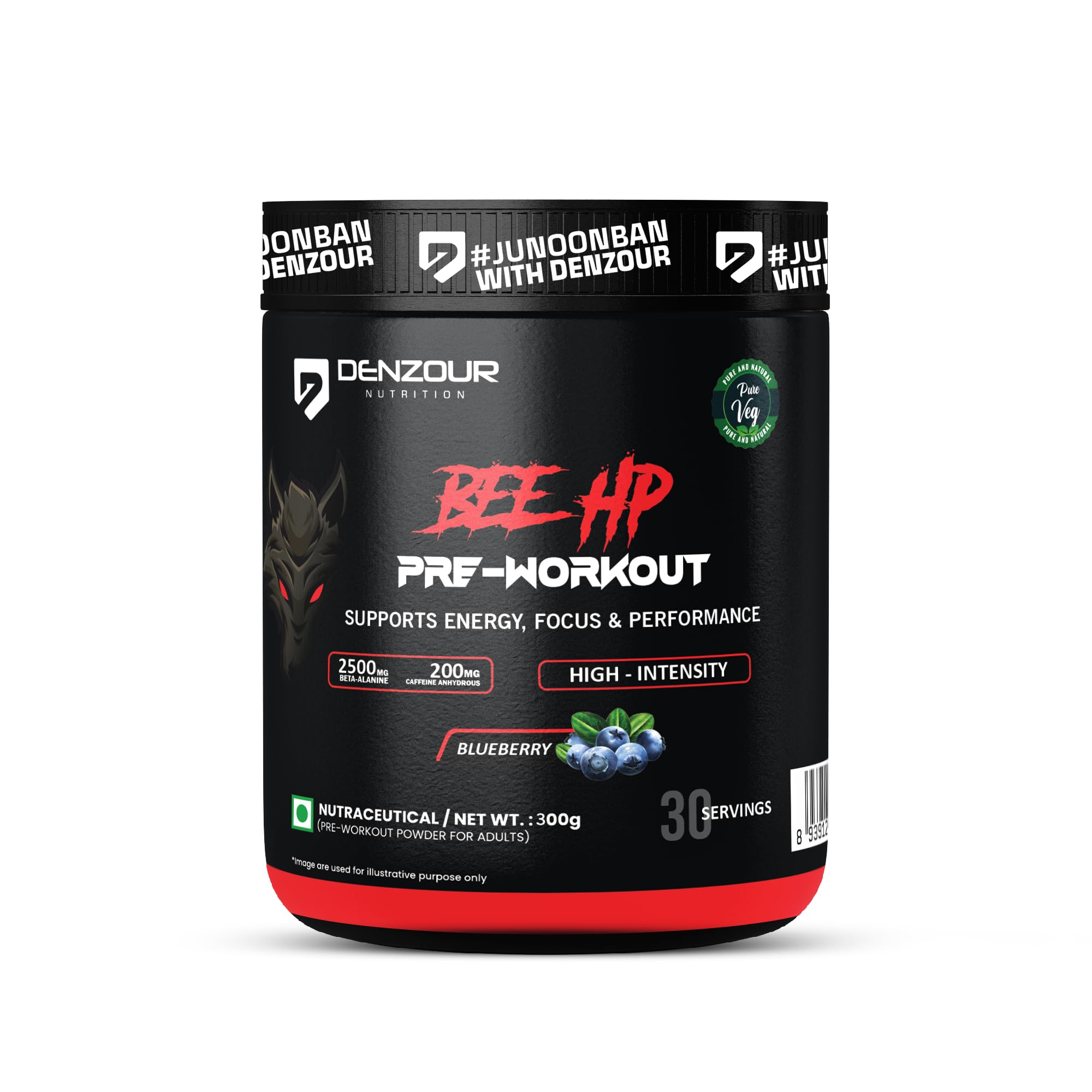 DENZOUR NUTRITION Bee-Hp Pre-Workout,Most Explosive Muscle Pump With Fat Loss Formula,250mg Caffeine,750mg Creatine Monohydrate and 4500mg Beta-Alanine (300 g,Blueberry),powder,1 count,30 Servings-image-43