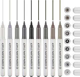Grey Acrylic Paint Pens,Colored Paint Pens Markers,Brush Tip Paint Pens for Rock Painting Wood Glass Ceramic Canvas Stone DIY Crafts Making Art Supplies