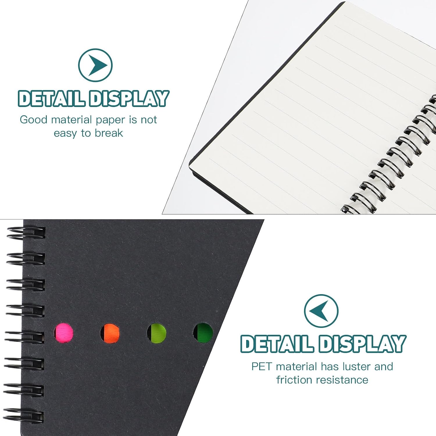 COOPHYA Spiral Notebook with Adhesive Notes Set, Black Pu Cover, Student Planning Notepad with Sticky Labels, Office Memo Pad for School and Work Organization