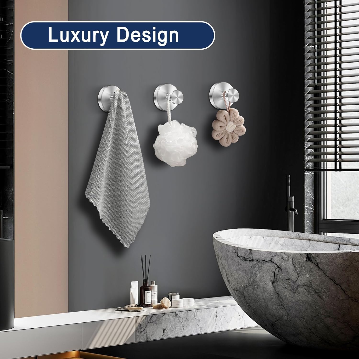 Silver Waterproof Suction Cup Hooks, 8-Pack Heavy Duty Stainless Steel No Drill Shower Hooks for Hanging Towels, Robes, Loofahs, Holder Holds Strong on Tile, Glass, Mirror, Wall, Bathroom Door