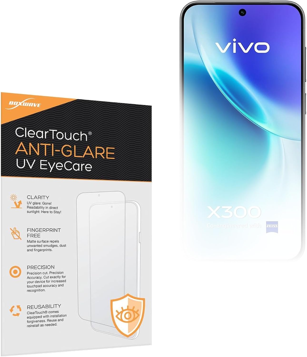 BoxWave Screen Protector Compatible With vivo X300 - ClearTouch Anti-Glare Anti-UV EyeCare (2-Pack), Filters out Harmful Blue Light Reduce Fatigue