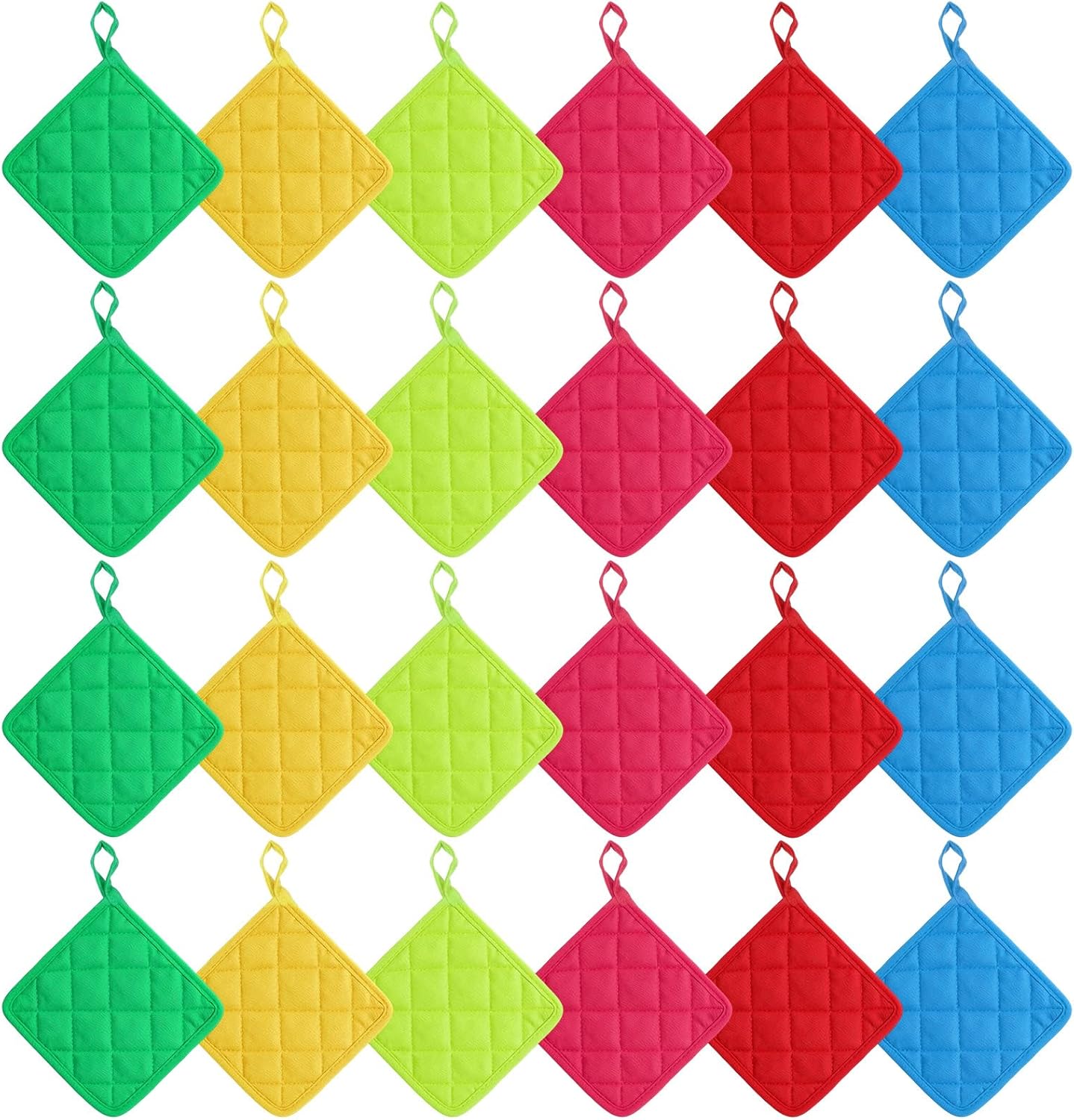 24 Pcs Pot Holders for Kitchen, 7 Inch Multicolor Cotton Pot Holders Square Hot Pads Heat Resistant Potholder with Hanging Loops for Cooking, Baking,Pots, Plates, Kitchen Decor, Gifts