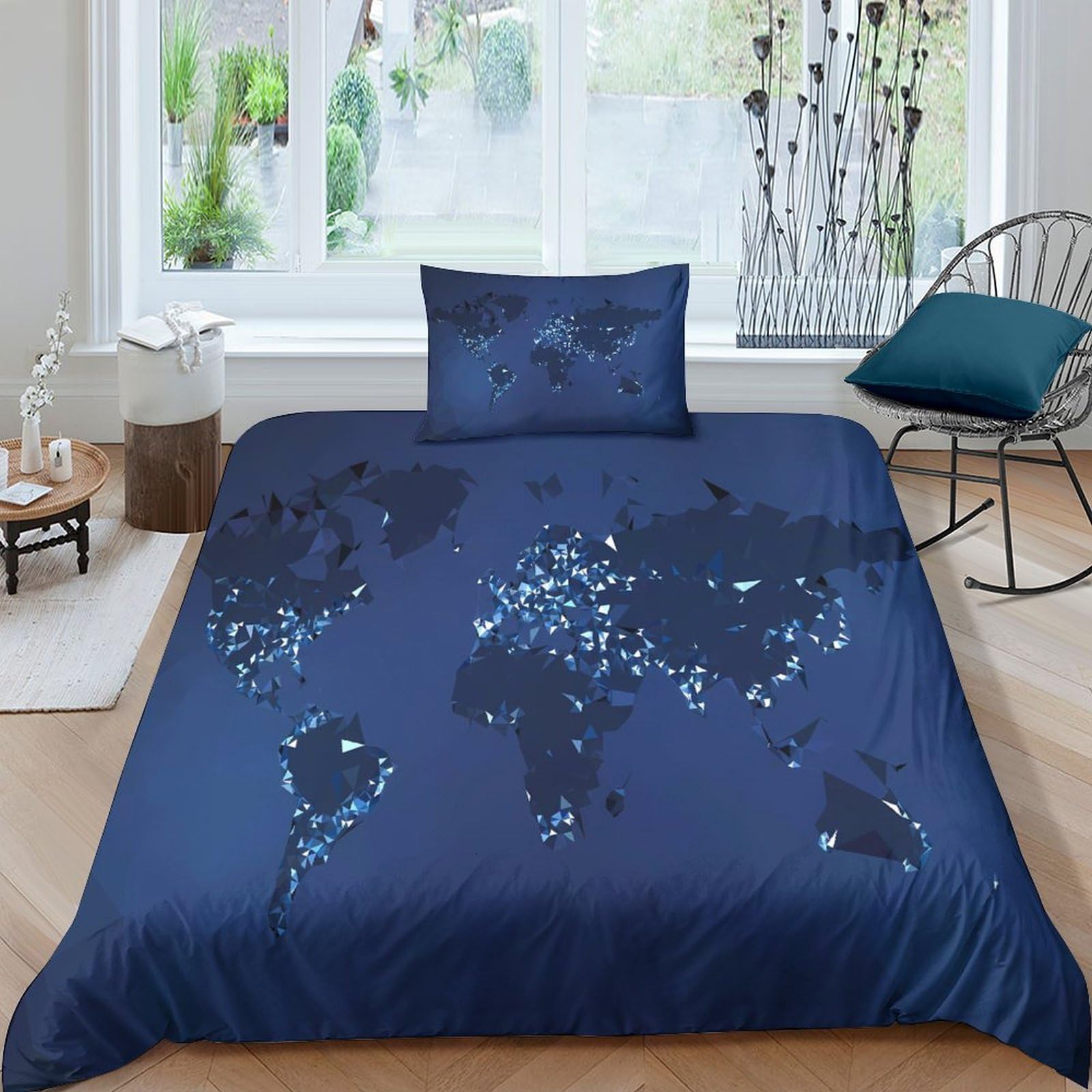 Housse de couette carte du monde 135x200 cm avec taies d'oreiller
