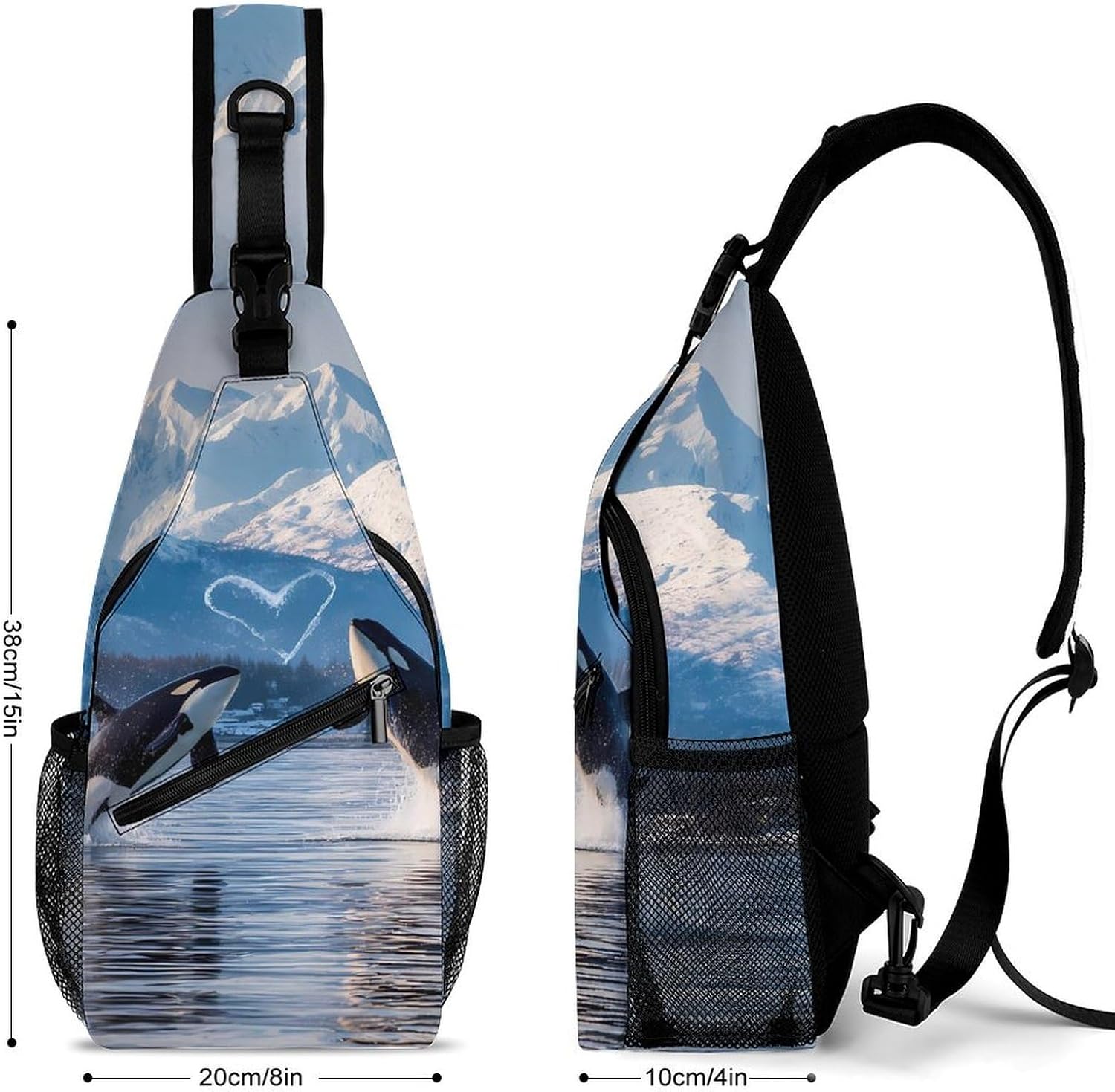 Killer Whale Orca LOVE Men Crossbody Sling Backpack Chest Bag | Travel Fanny Pack,Hiking Daypack,Print Shoulder Bags