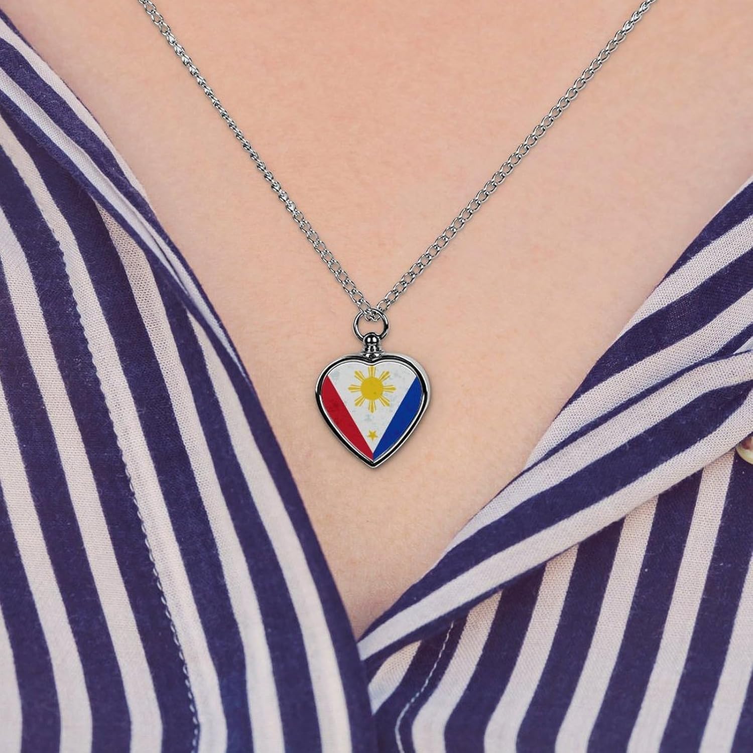 Retro Philippines Flag Pet Urn Necklace Ashes Cremation Pendant | Personalized Jewelry,Gifts for Dog Lovers