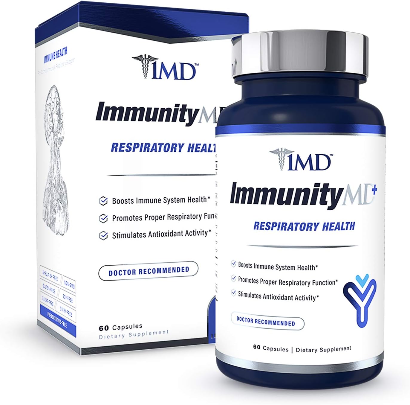 1MD ImmunityMD Plus Respiratory Health - with Vitamin C, Zinc, Elderberry, NAC and More - Immune System Support and Lung Support Supplement - 60 Capsules