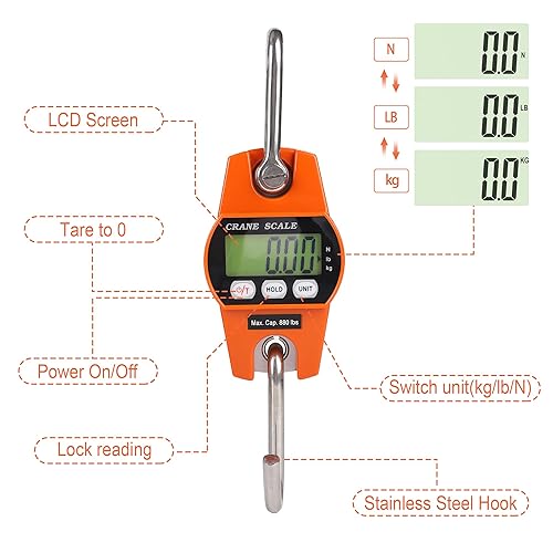 Miniatura 12 de Báscula digital de grúa de 661.4 lbs/660 libras, 440.9 lbs/440 libras con mini báscula colgante LED de mano para garaje, granja, caza, pesca, etc.
