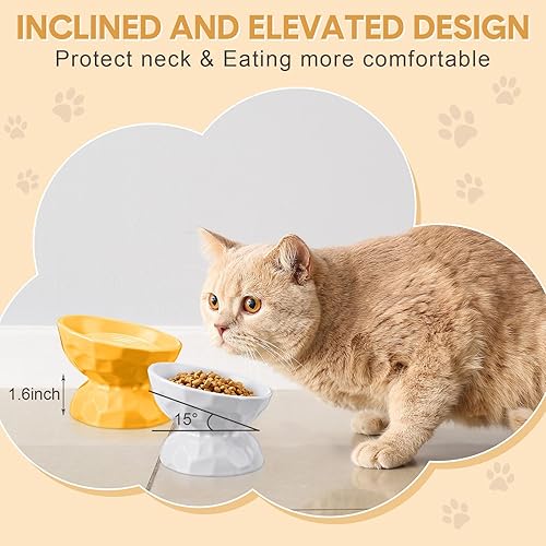 Miniatura 3 de Bokon Tazón elevado de cerámica para gatos de 6.8 onzas, cuenco elevado de comida para mascotas, anti vómitos, comedero elevado para perros y gatos,