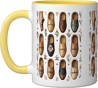 Dutch clogs pattern Holland heritage design wooden shoes art Ceramic Mug, Yellow/White