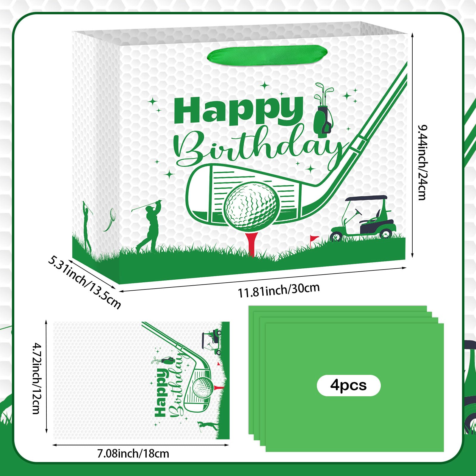 Abilat Large Golf Birthday Gift Bag with Tissue Paper and Greeting Card Reusable Golf Birthday Party Favors Wrapping Bag for Boys Men Sports Themed Party Decoration Supplies