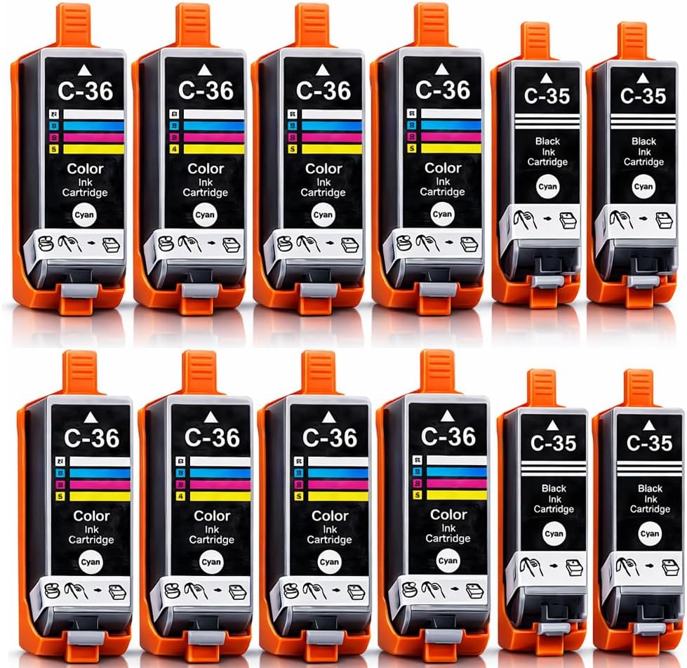 MISTYPARKS PGI-35 CLI-36 Ink 12 Pack Replacements for Canon ip110 Ink Cartridges Compatible with Canon 35 36 Ink Cartridge Work with Pixima TR160 TR150 iP110 iP100 Mini 260 Mini 320-4Black 8Tri-Color