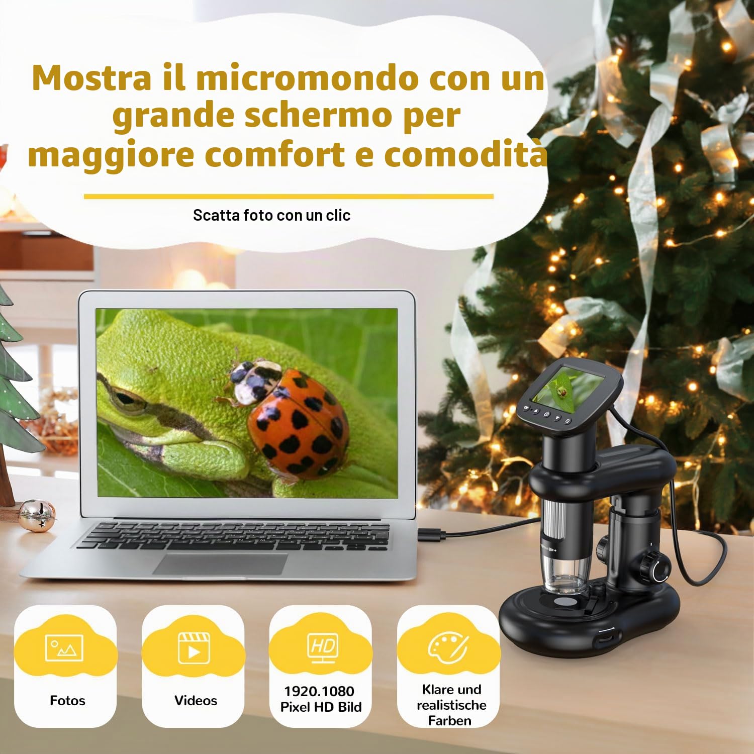 Microscopes IMICHI Microscopio per bambini con schermo LCD 1000X grande ingrandimento immagine chiara, scomparto unico per insetti per bambini, microscopio digitale portatile..