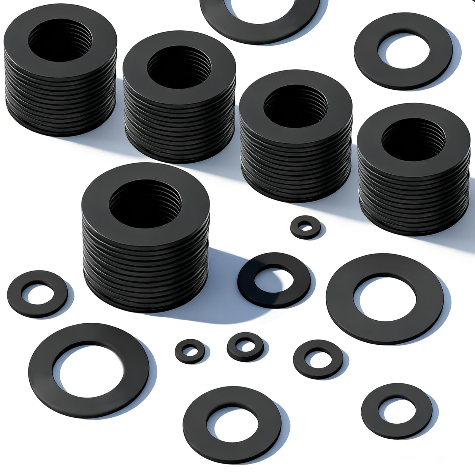 NZNSML 150 Pcs Nylon Flat Washers M12 x 20 x 1 mm Black Plastic Washers