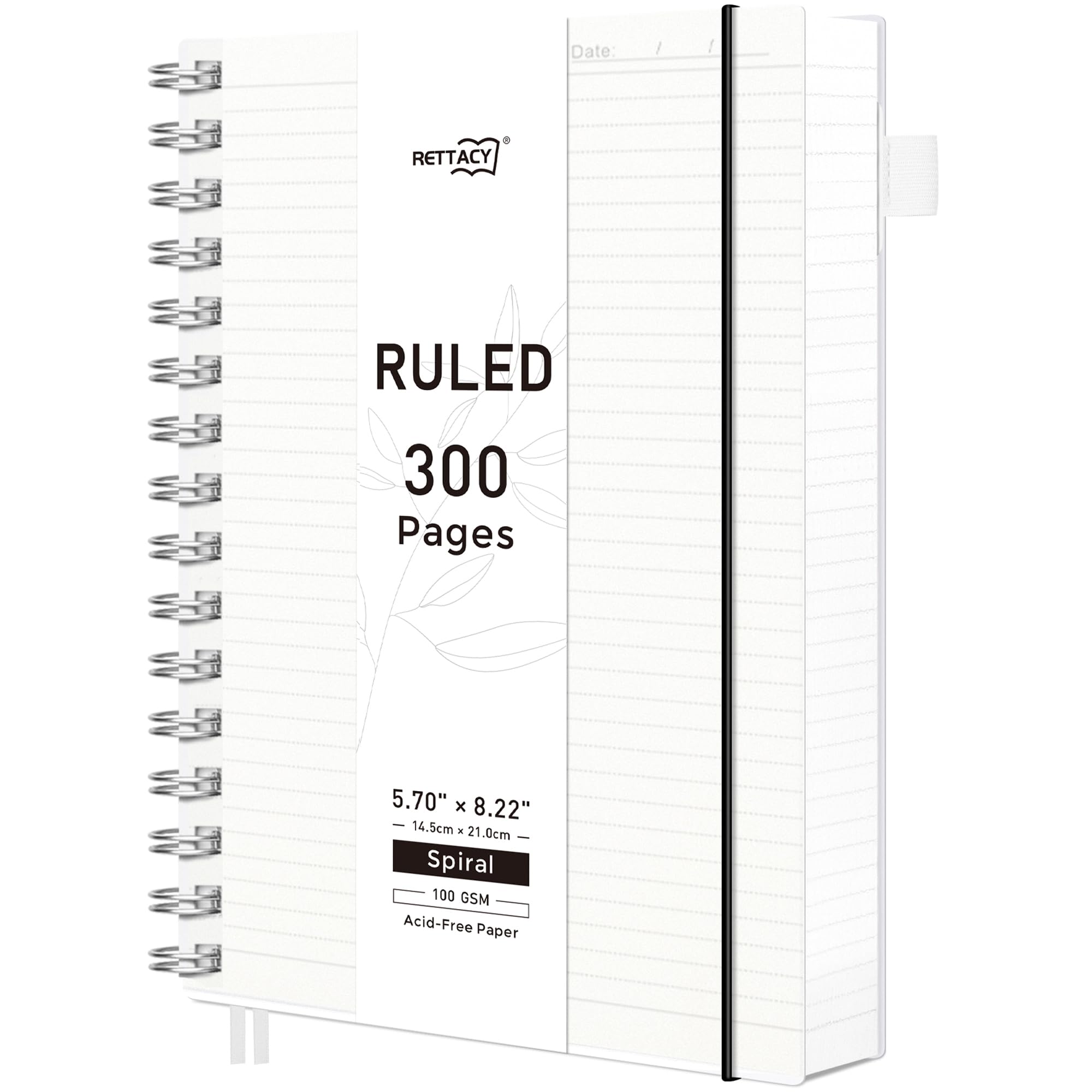 Carnet à spirale A5 ligné RETTACY de 300 pages avec couverture transparente pour écritures