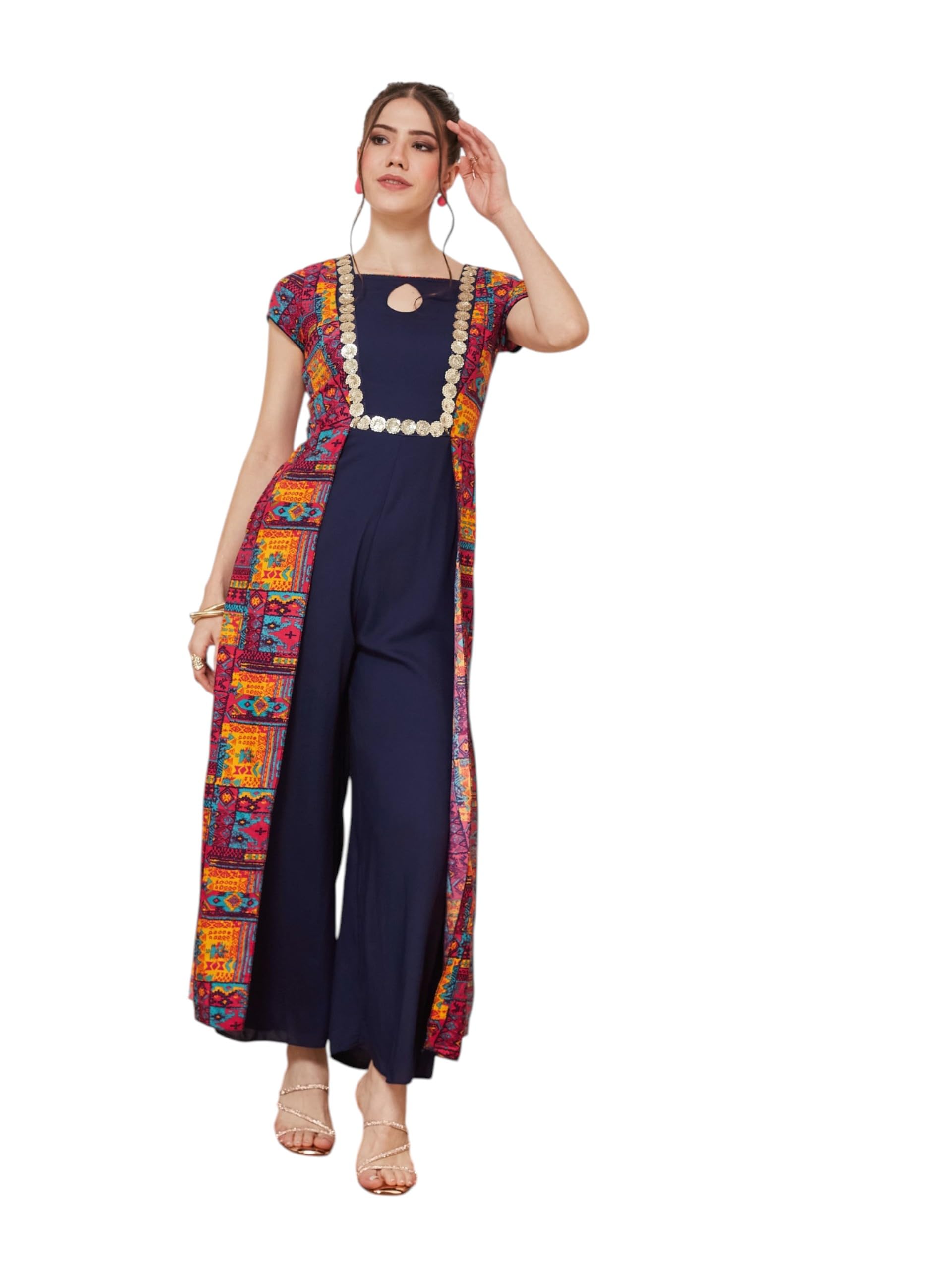 miss chase Women's Keyhole-Neck Regular Sleeve Bohemian Paneled Viscose-Rayon Regular-Length Jumpsuit-picture-17