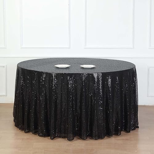 Miniatura 4 de Tableclothsfactory Mantel redondo de lentejuelas brillantes de 132 pulgadas al por mayor para banquete de boda decoración del hogar - negro