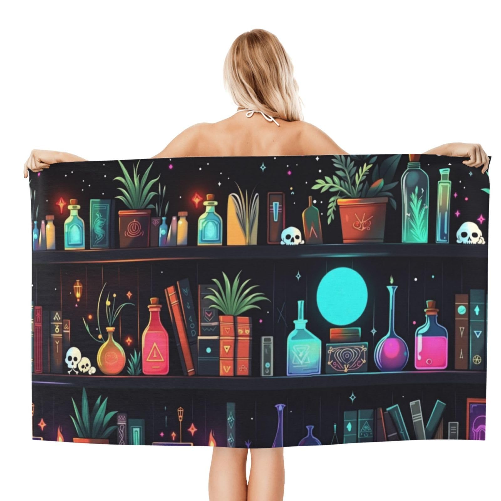 Anceky Beach Towel for Women, Mystical Bookshelf Sand-Free Microfiber Ultra Soft Lightweight Bath Towels for Outdoor Bathroom Swimming 32"X52"