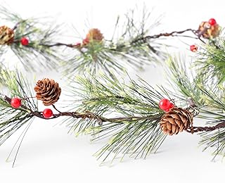 PROWREATH Christmas Smokey Pine Garland, 6ft Natural Rustic Christmas Garland with Lights, Ideal for Decorating Rooms, fir...