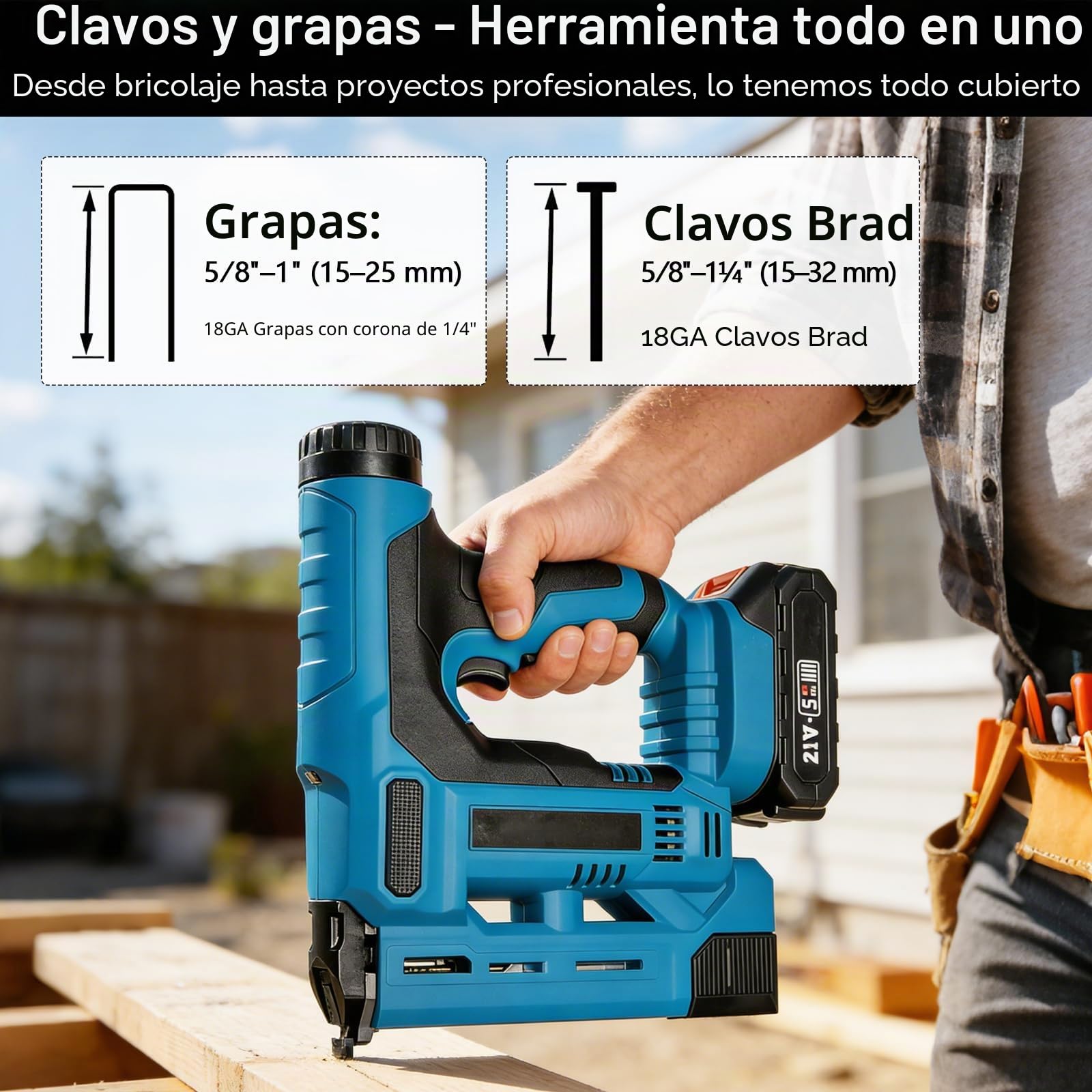 Clavadora grapadora inalámbrica 2 en 1 con batería, 2 x 2,0 Ah compatible con Makita 18V, clavadora 18GA con bolsa y 1000 clavos y grapas, profundidad ajustable, para madera y bricolaje