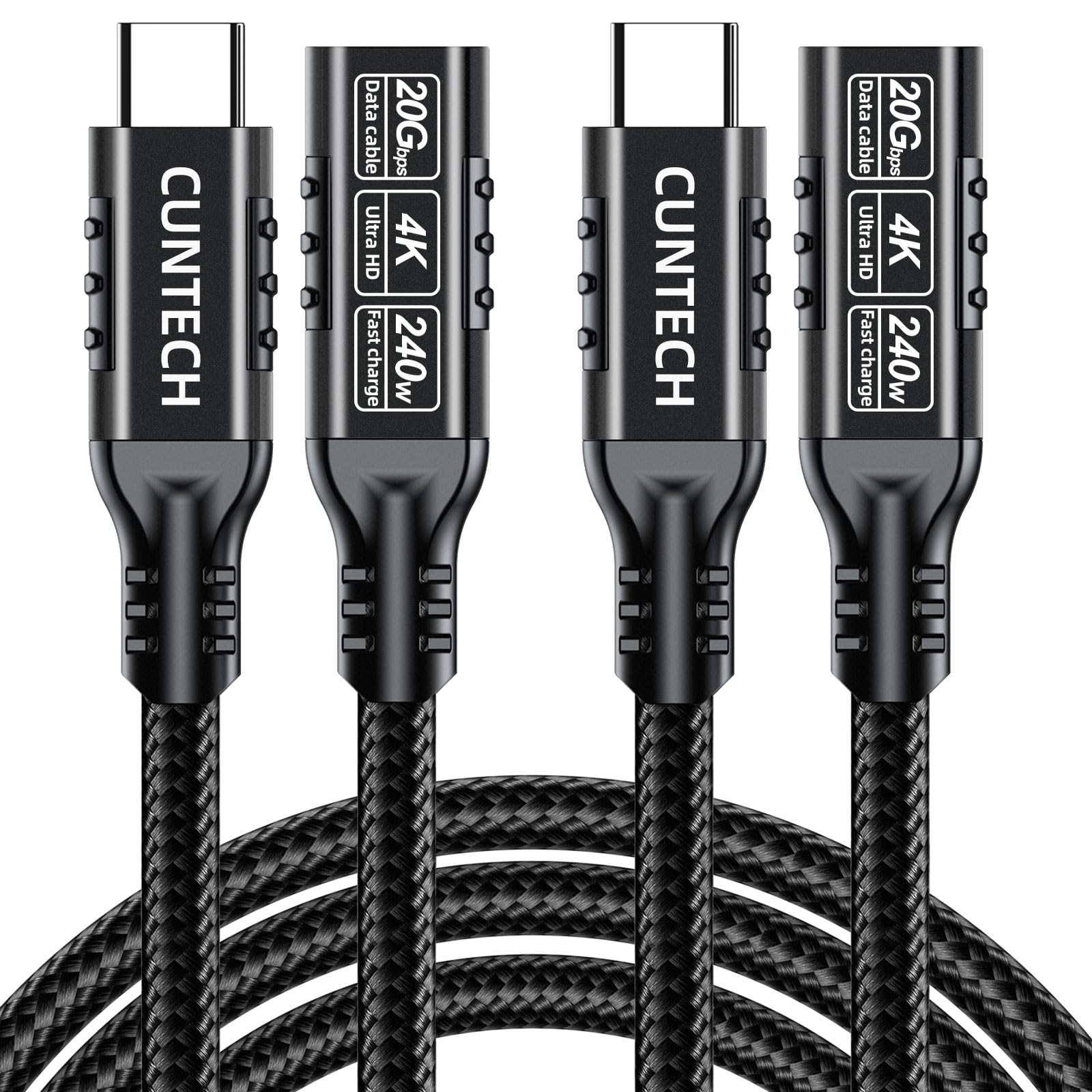 Cavo di prolunga USB C 3.2 da 20 Gbps, confezione da 2, ricarica rapida da 240 W 4K a 60 Hz, trasferimento dati 20 Gbps per Thunderbolt 4/3, per iPhone 15, iPad, Samsung Galaxy S24/S23, telefono,