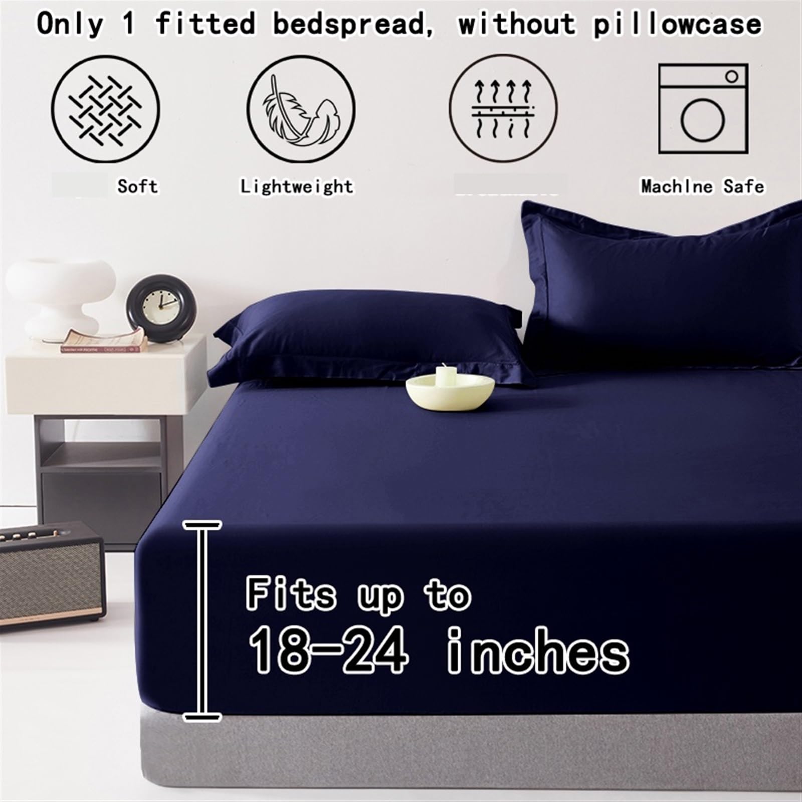 Extra Tiefes Spannbettlaken 1 ultratiefes Bettlaken mit Taschen, Mattes in Dunkelblau fürs Schlafzimmer, weiche und atmungsaktive Bettwäsche (geeignet for Matratzen 45–60 cm Dicke)(120x200cm)