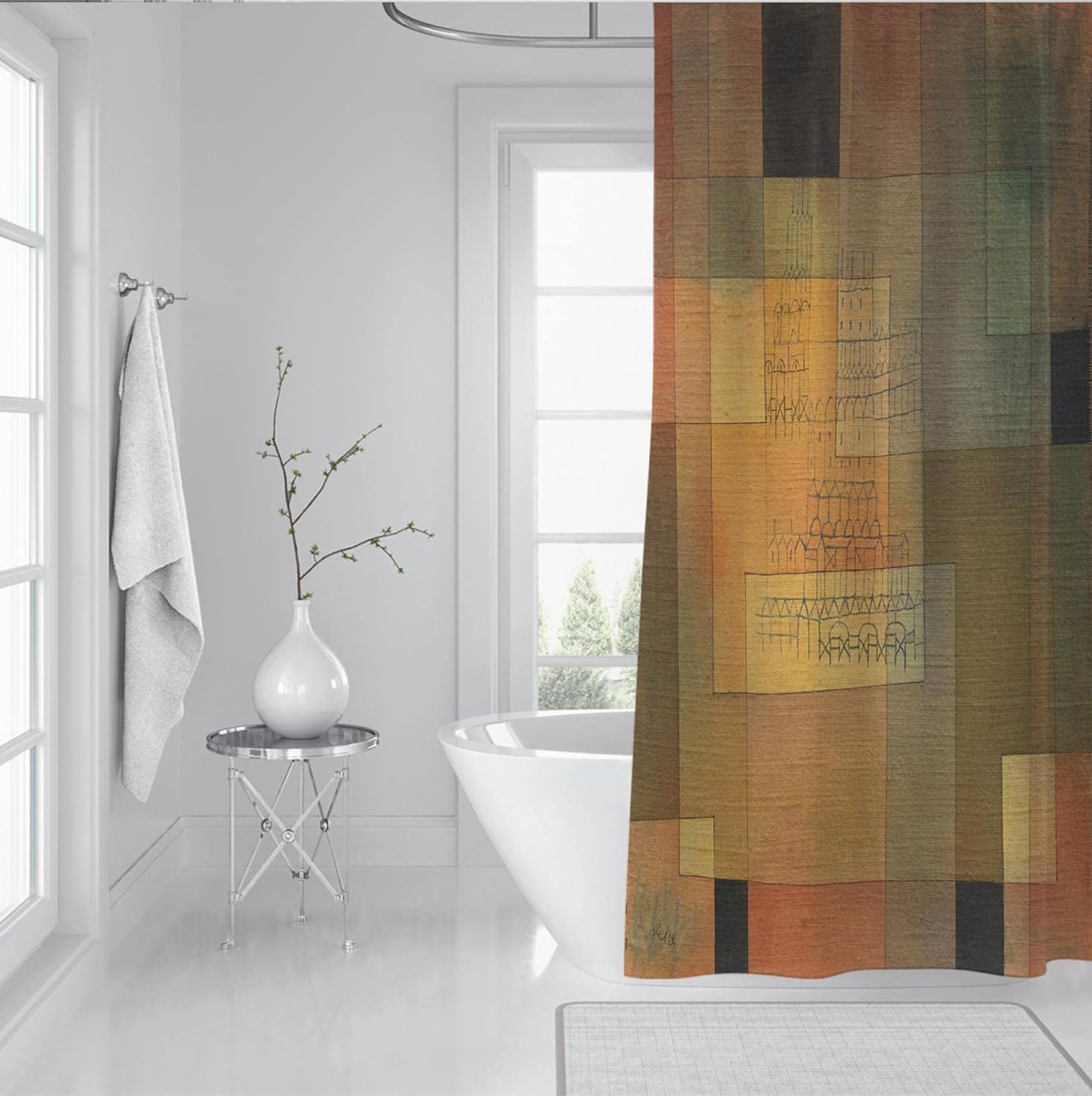 Fabric Retro Geometric Shower Curtain Liner Polyphonic Architecture by Paul Klee Hotel Quality Washable Bathroom Curtains 48x72 Inches