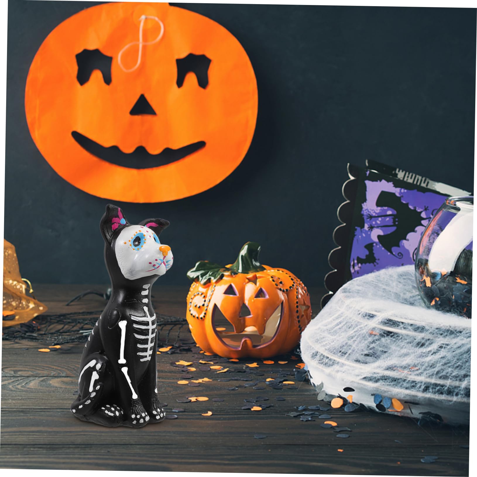 BESTonZON 4 Stück Halloween Resin Hund Figur Tischdekoration Niedliche Kleine Hundeskulptur Leichtes Harz Tier Ornament Langlebig und Einfach zu Reinigen als Halloween Party Zubehör und Foto
