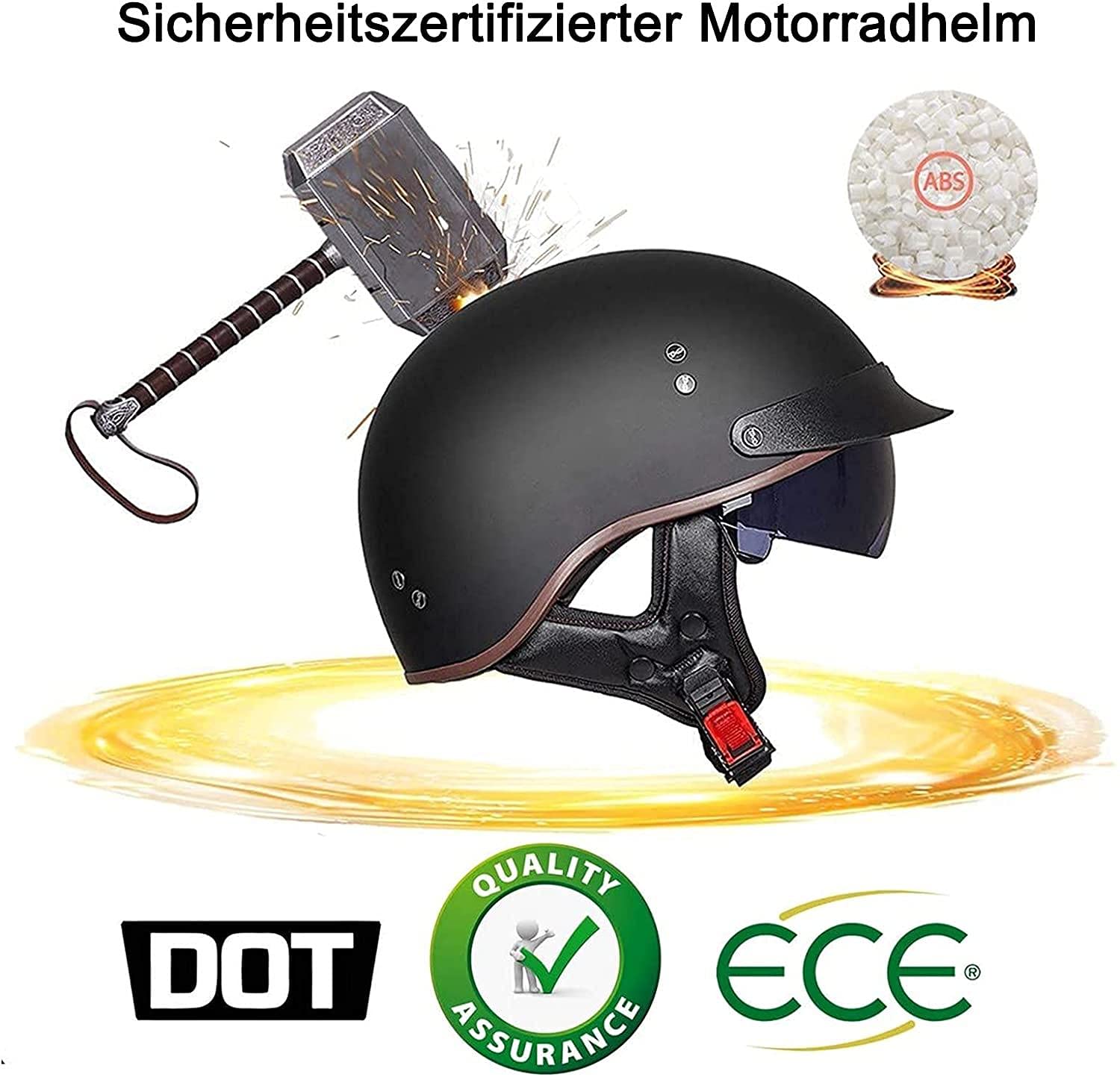 Halbhelm Motorradhelm Herren Damen Retro ECE Zertifizierung Motorrad Halbschale Mofa Helm Jethelm Halbschalenhelm Jet Helmet Motorcycl Chopper Scooter Helm Sturzhelm Mit Visier,I-(2XL/63-64CM)