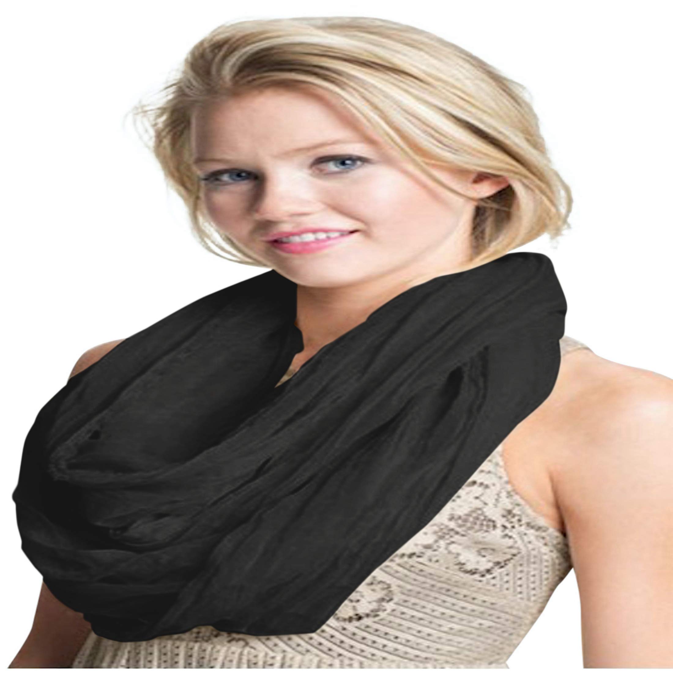 Cj Apparel Women's Black Nepalese Mobius Infinity Scarf Snood Cowl Circular Tube Eternity Shawl Pashmina Hand Made In Nepal