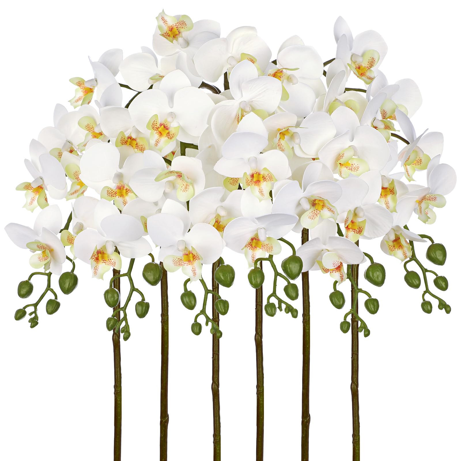 6PCS Artificial Orchid Stems 25" White Real Touch Fake Phalaenopsis Flowers