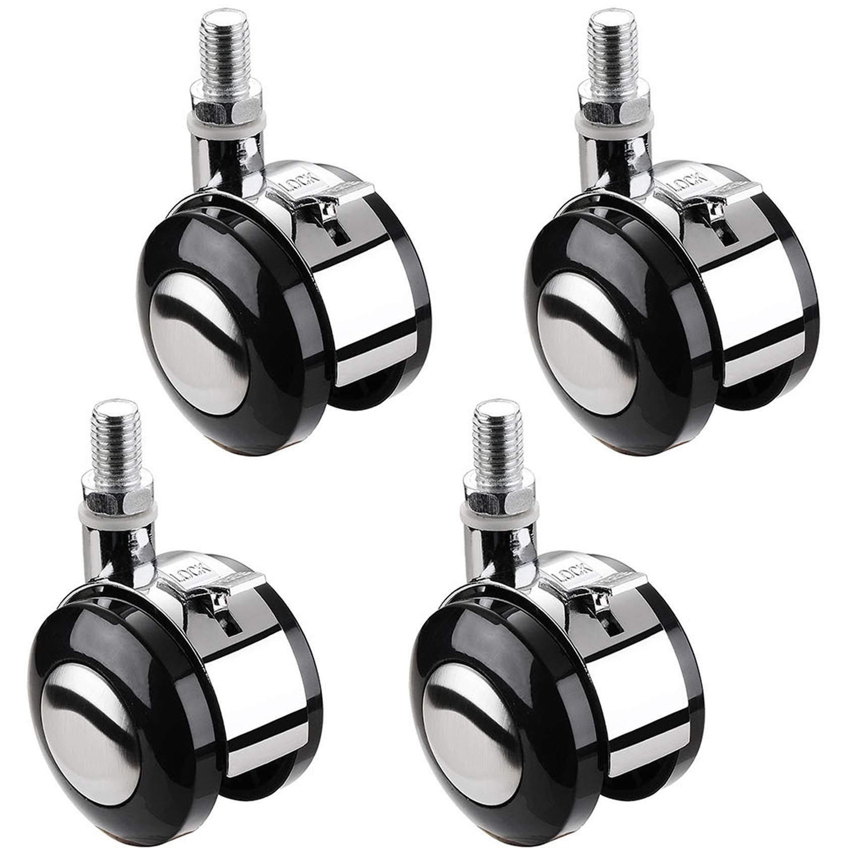 4 PCS Furniture Castor Wheels,Nylon Swivel Castor Wheels with Brake,1.5 Inch Replacement Caster,Alloy Decorative Wheel,for Small Shelf,Bookcases,Storage Shelves and Folding Tables,Silver(M8)