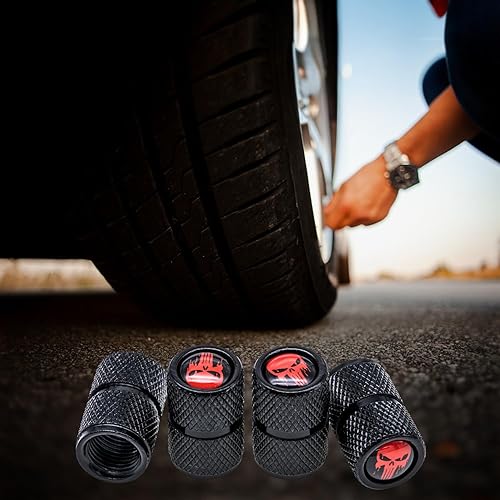 Miniatura 5 de 4 tapas de vástago de válvula de neumático con calavera, tapas universales de válvula de neumático de aleación de aluminio con anillo de goma O,