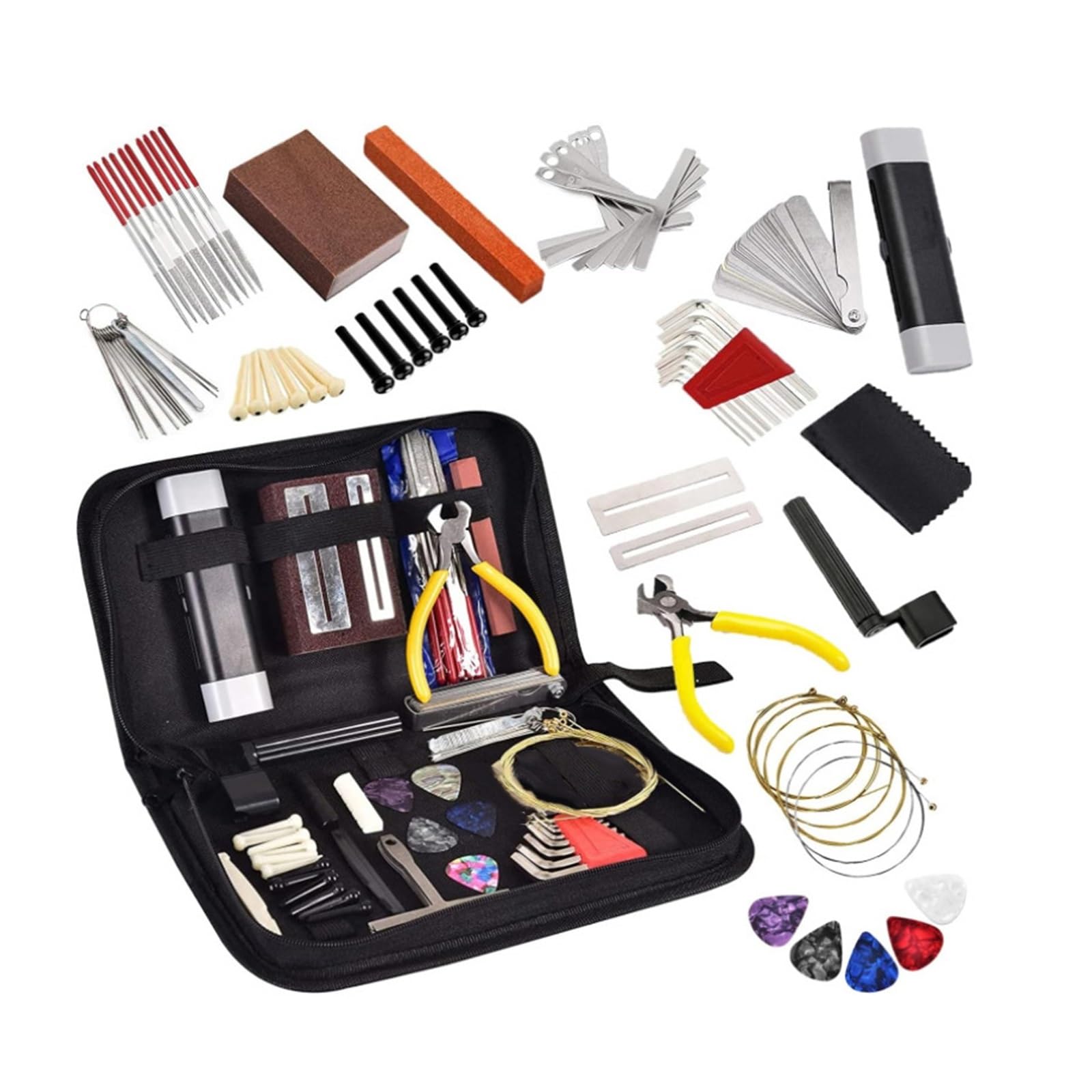 Narzędzia Do Naprawy Gitar Profesjonalny Zestaw Narzędzi Do Robienia I Naprawy Gitar, Zawierający 71 Elementów Pomiarowych I Zestaw Do Wymiany Strun