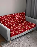 Vista 3 de Fundas de cojín para sofá con diseño de copos de nieve de Navidad rojos, funda elástica para sofá con parte inferior elástica, fundas de sofá