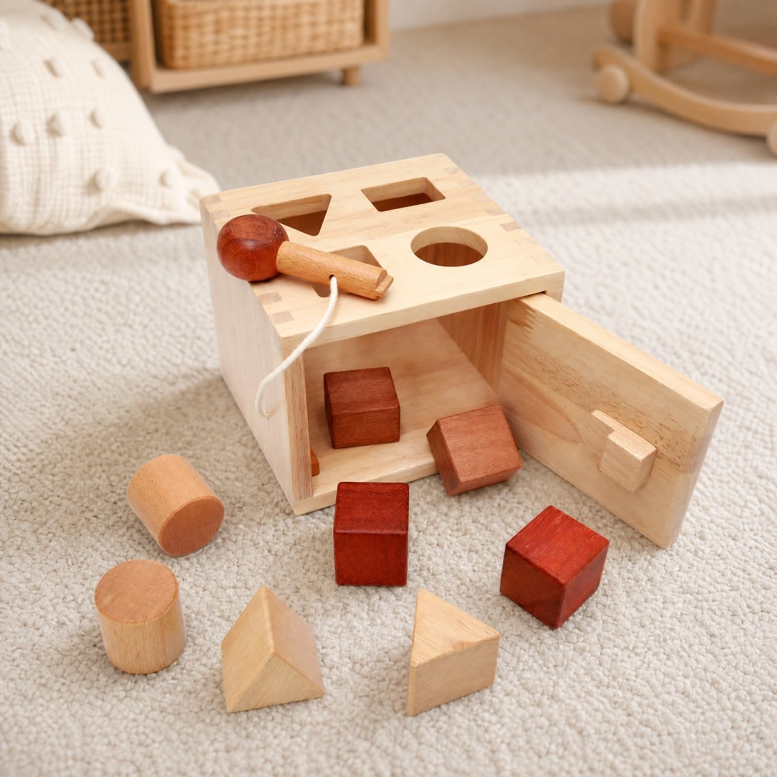 Boîte à Formes en Bois Massif Éducatif Boîte D'éveil Blocs en Bois Pratique Assorti pr Nrrisso -Pits, Bébés