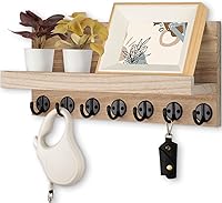 Vista 13 de Soporte para llaves de pared, llave de entrada y soporte para correo con 7 ganchos resistentes para lentes de sol, correa de perro, estante Negro